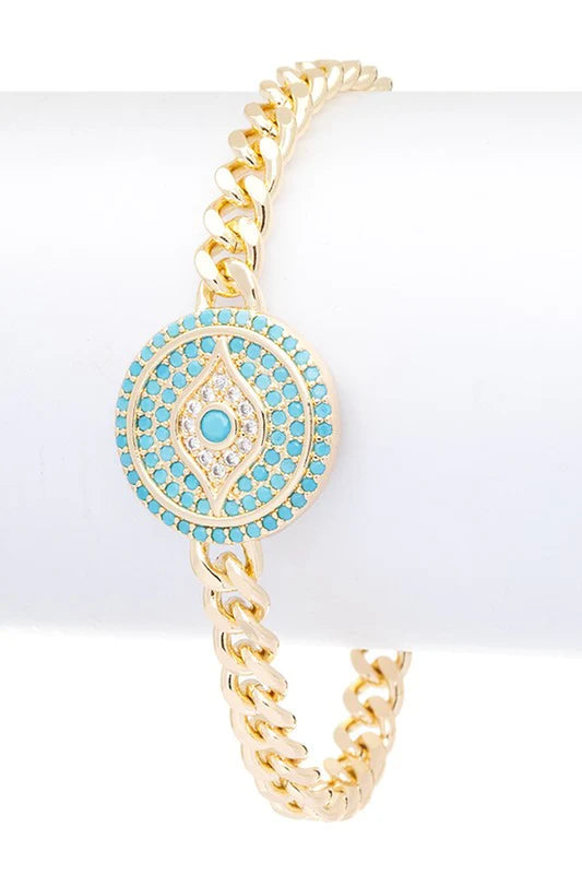 Evil Eye Protection Pendant Chain Link Bracelet in CZ