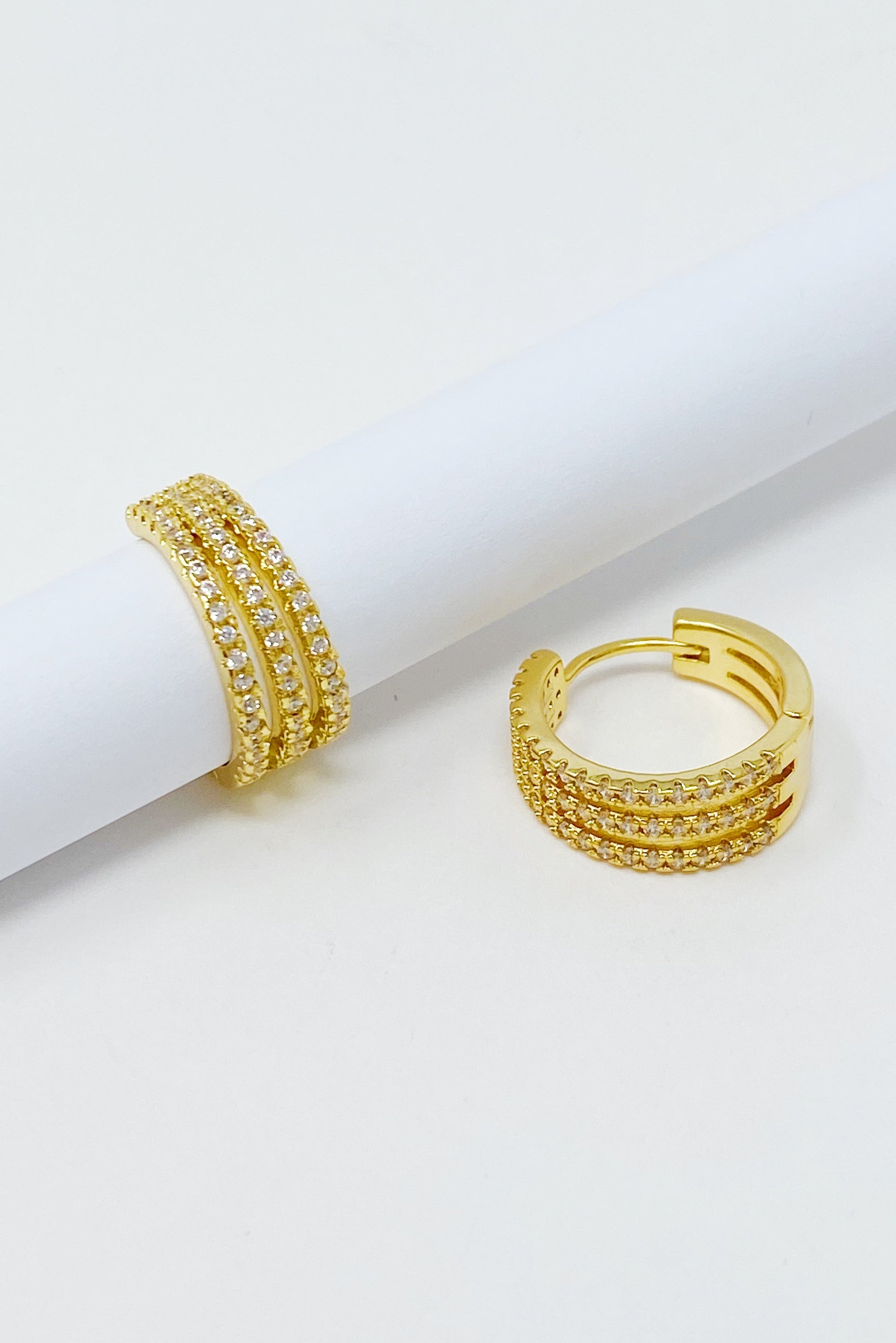 Stunning Triple Shine Huggie Earrings for Effortless Elegance