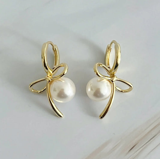 Elegant Pearl Drop Earrings with Graceful Bow Design