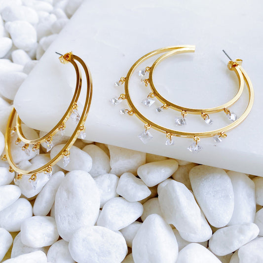Stunning Doubled Hoop Crystal Dangle Earrings - Elevate Your Style with Elegance