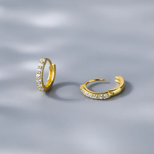 Elegant Sterling Silver 18K Gold-Plated CZ Micro Pave Huggie Hoop Earrings