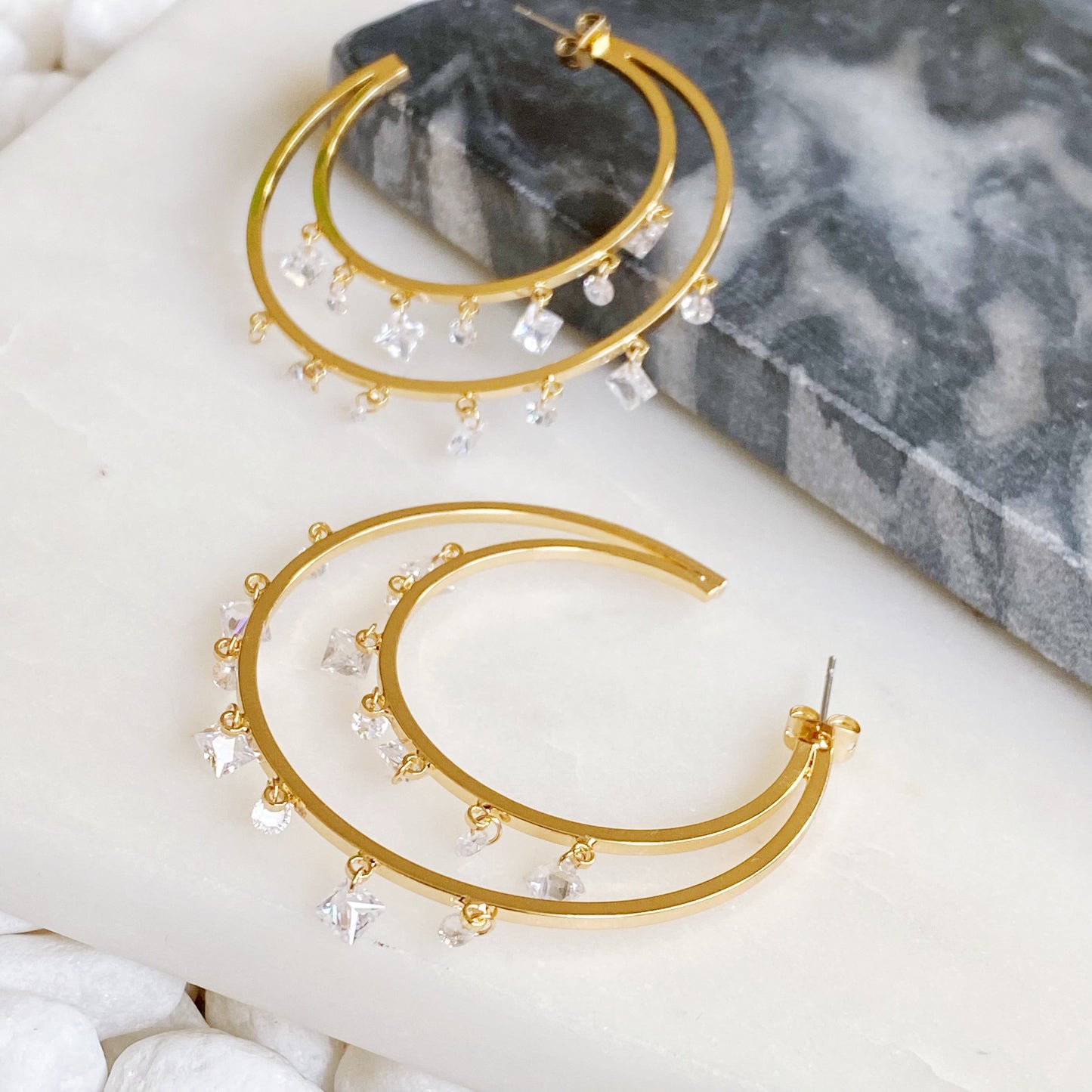 Stunning Doubled Hoop Crystal Dangle Earrings - Elevate Your Style with Elegance