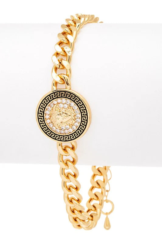 Stunning CZ Medallion Charm Stainless Steel Bracelet - Elevate Your Style!