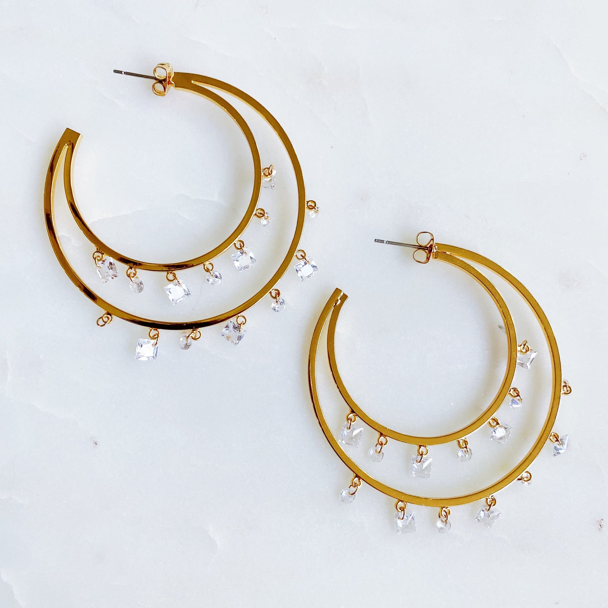 Stunning Doubled Hoop Crystal Dangle Earrings - Elevate Your Style with Elegance