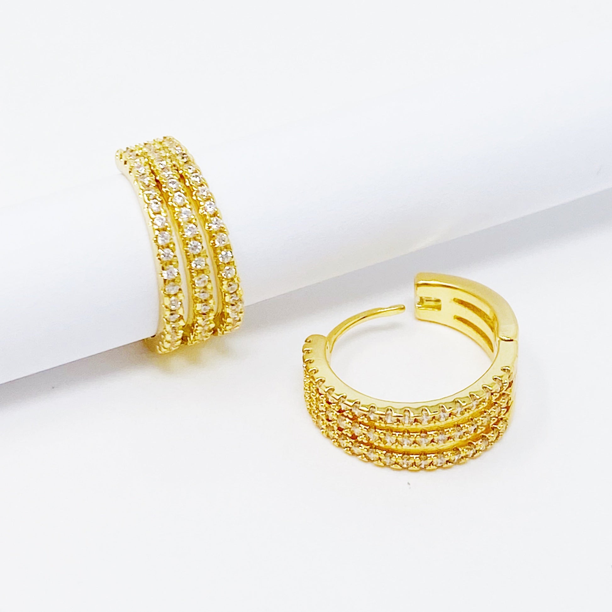 Stunning Triple Shine Huggie Earrings for Effortless Elegance