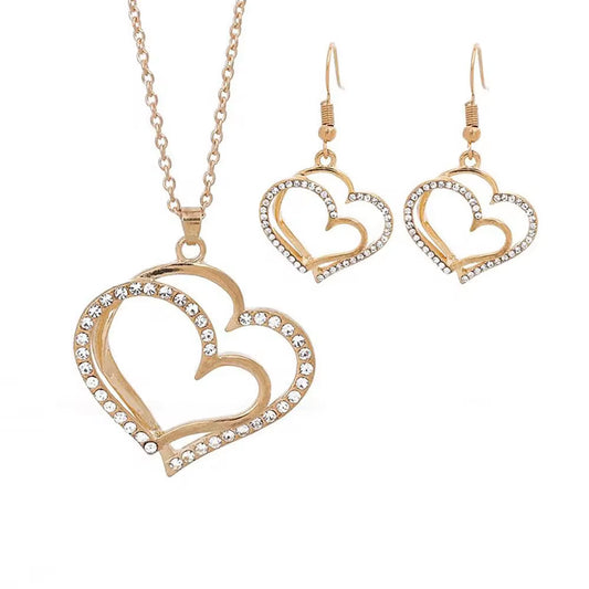 Exquisite 3-Piece Heart Shaped Jewelry Set with Rhinestone Earrings, Pendant & Necklace for Women