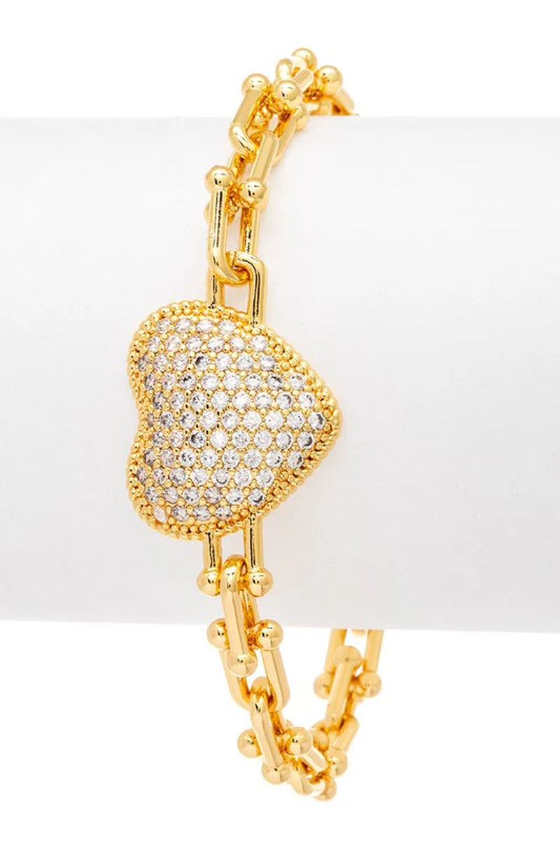 Stunning Micro CZ Pave Heart Charm Paperclip Bracelet for Effortless Elegance