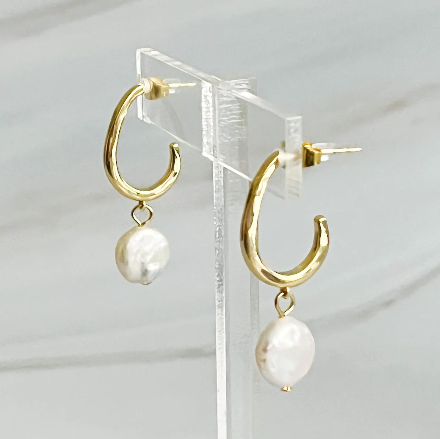 Elevate Your Elegance with Dangle Pearl Gold Hoop Earrings
