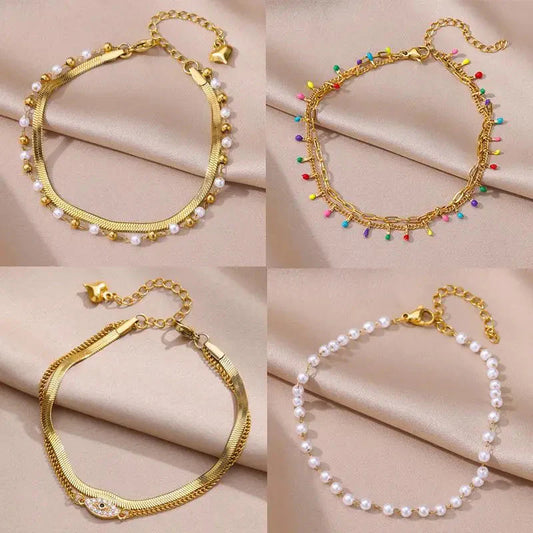 Gorgeous Gold Imitation Pearl Chain Anklets for Women - Perfect Summer Beach Accessory & Stylish Leg Bracelets!
