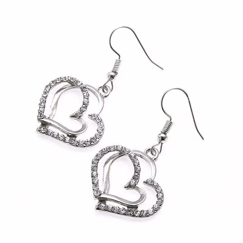 Exquisite 3-Piece Heart Shaped Jewelry Set with Rhinestone Earrings, Pendant & Necklace for Women