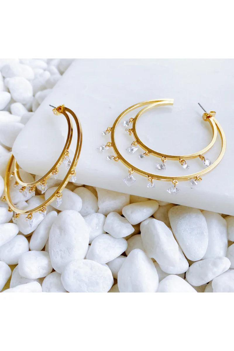 Stunning Doubled Hoop Crystal Dangle Earrings - Elevate Your Style with Elegance