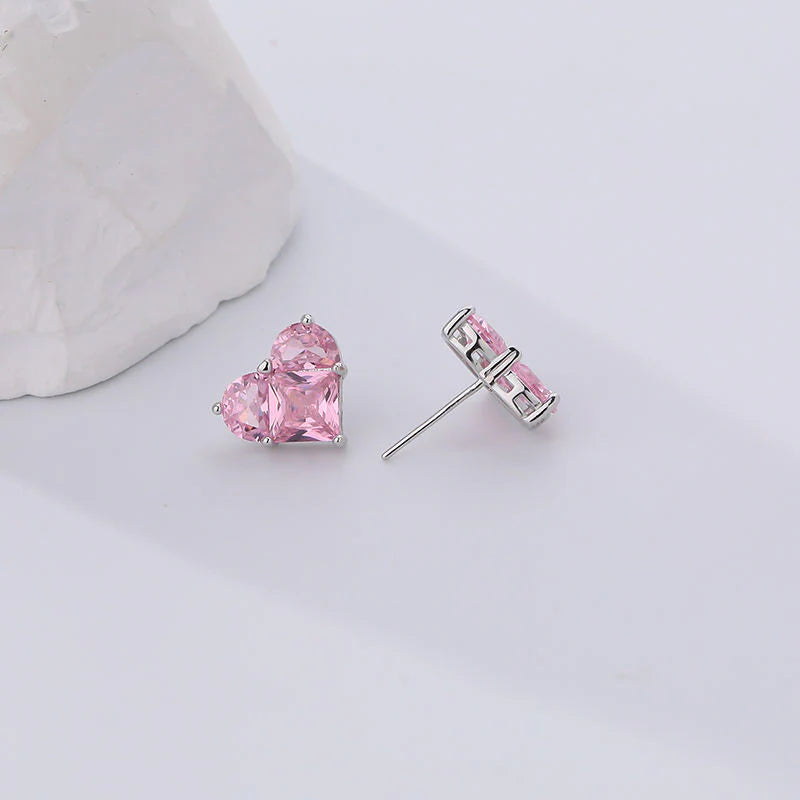 White Gold Rose-Heart Earrings