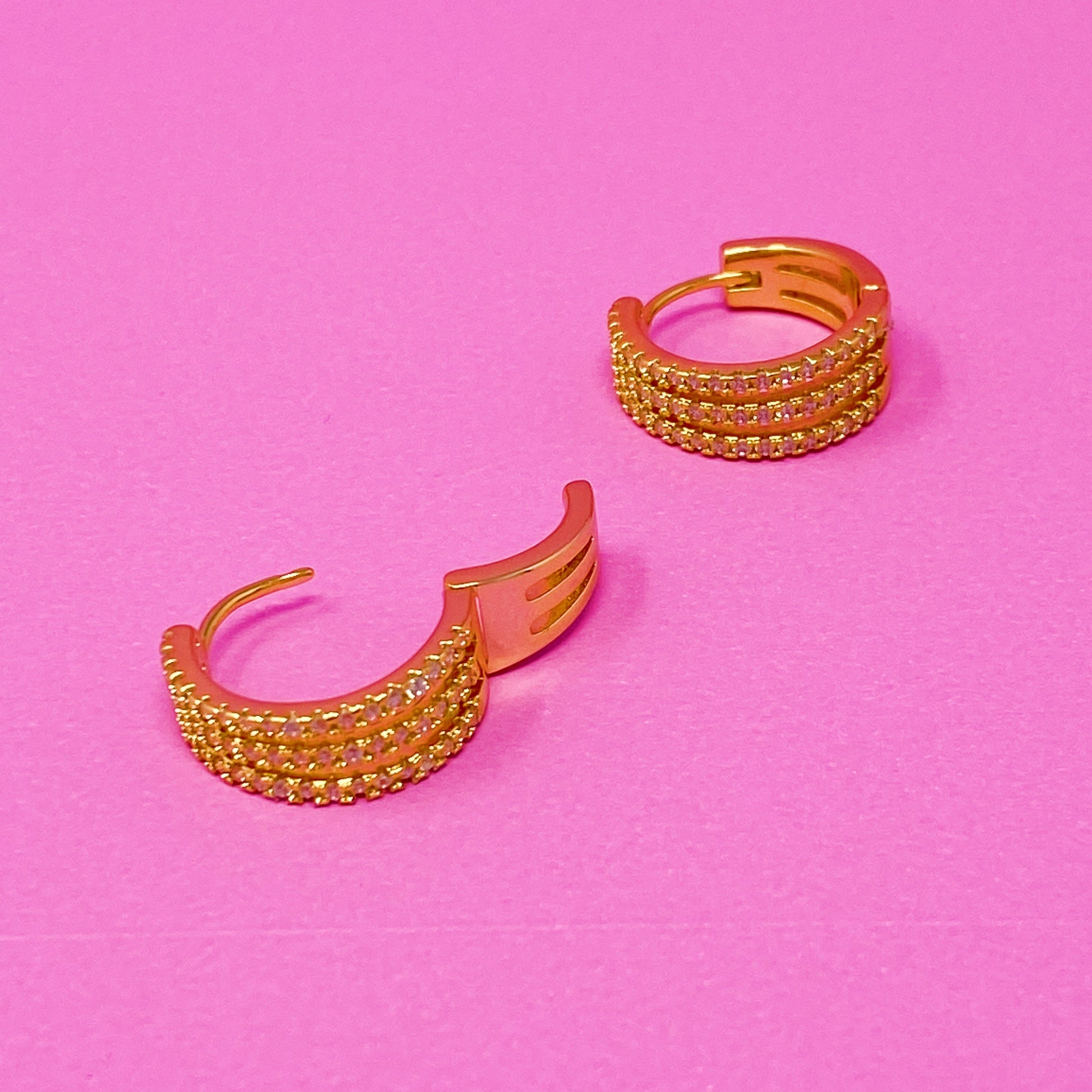 Stunning Triple Shine Huggie Earrings for Effortless Elegance