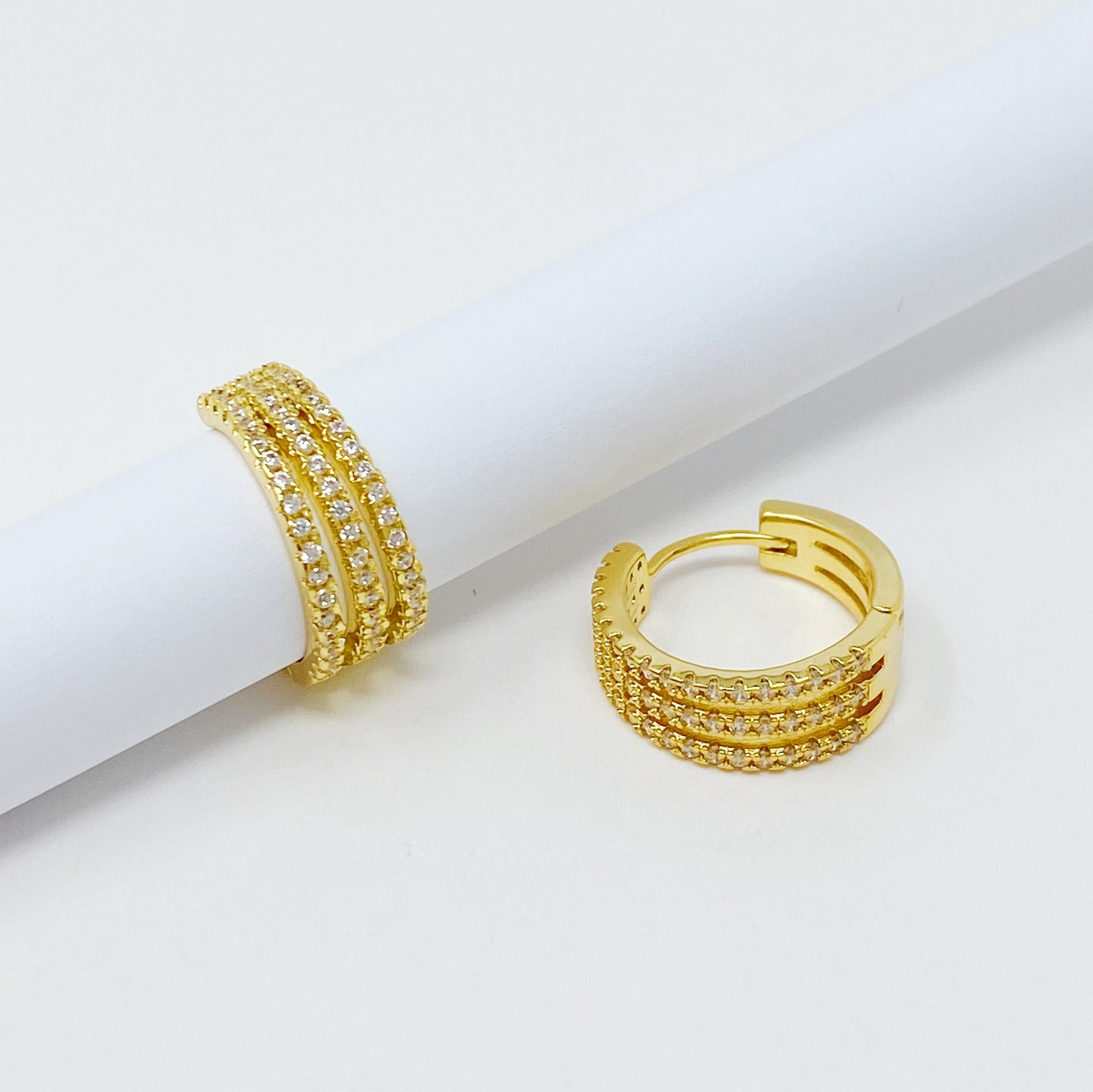 Stunning Triple Shine Huggie Earrings for Effortless Elegance