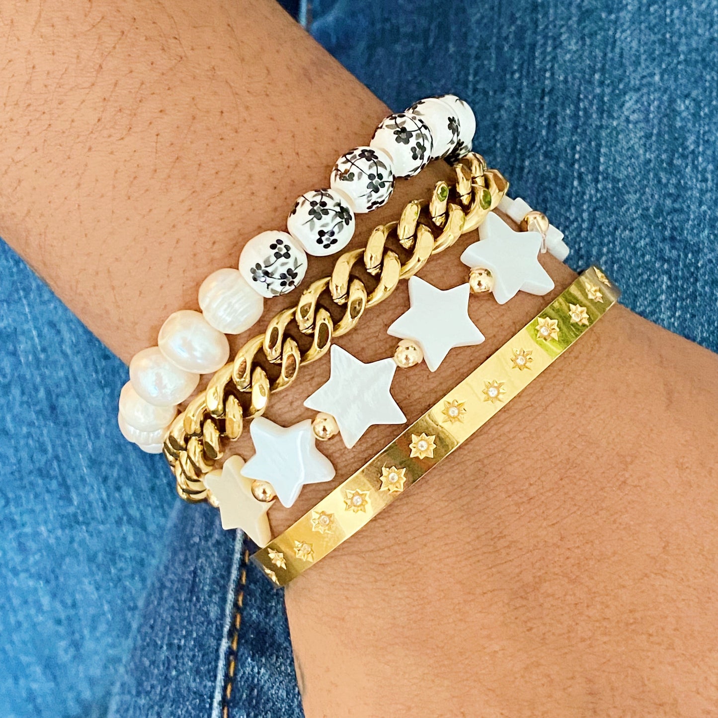 Celestial Charm Milky Way Open Bangle Bracelet