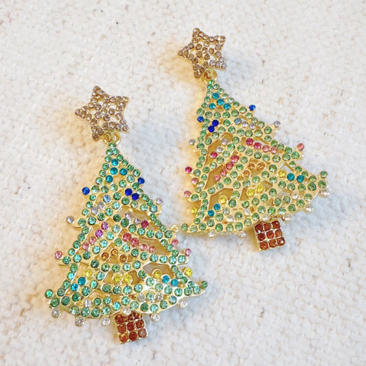 Evergreen Sparkle Christmas Tree Earrings – Beaded Holiday Statement | Festive & Fun Winter Style