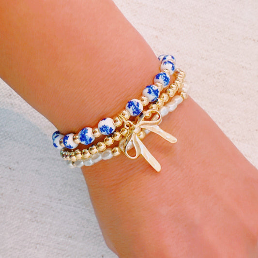 Charming Floral Ceramic Beaded Bracelet Set – Elegant Trio for Effortless Style