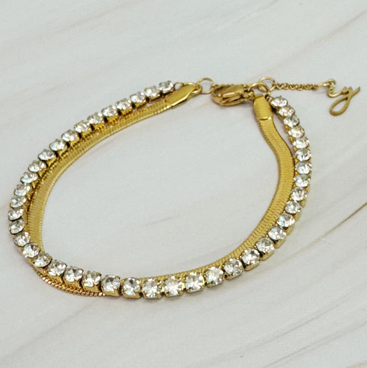 Elegant Herringbone and Tennis Bracelet Combo