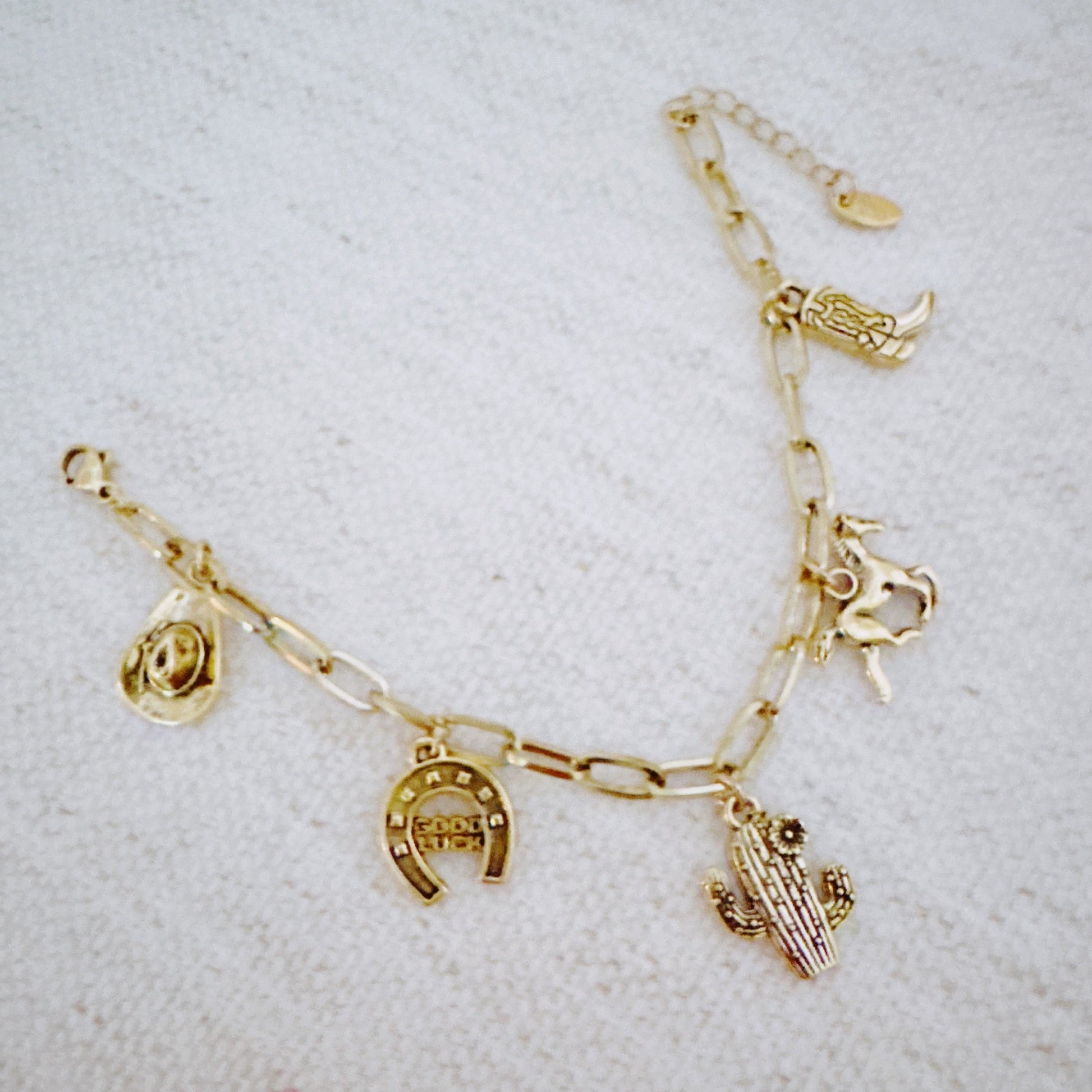 Western Cowgirl Charm Bracelet – Cactus, Hat & Horseshoe