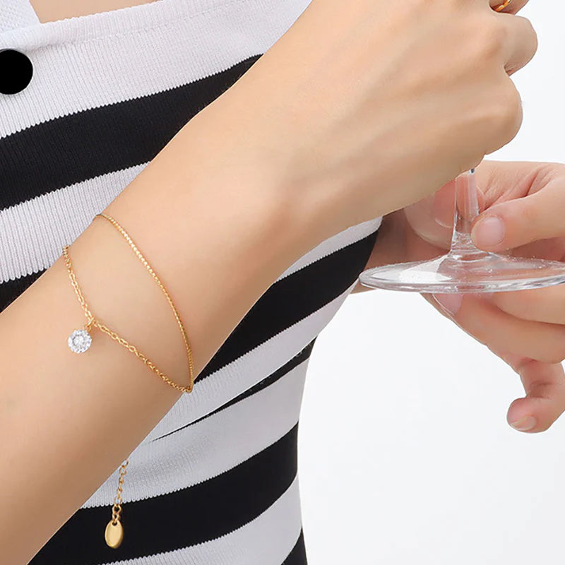 Elegant 18K Gold Plated S-Chain Bracelet adorned with Sparkling Cubic Zirconia