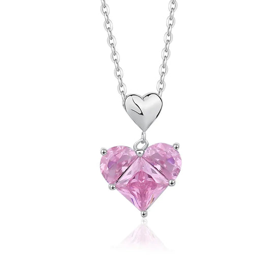 Elegant White Gold Pink Heart Pendant Necklace - A Timeless Gift