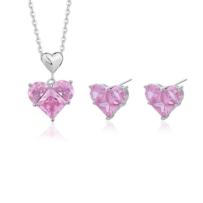 White Gold Rose-Heart Earrings