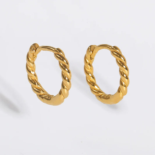 18K Gold Plated Classic Thin Rope Chain Hoop Earrings