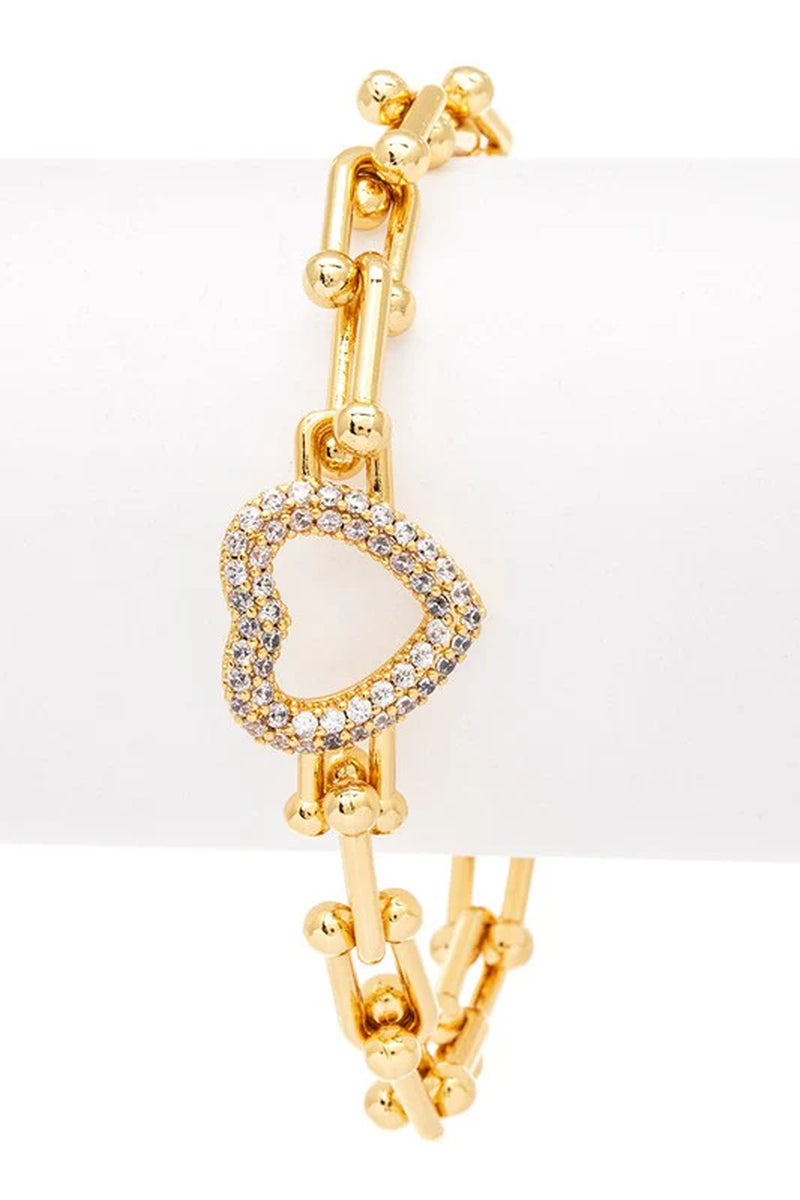 Stunning Micro Pave Heart Charm Paperclip Bracelet - Perfect Gift for Any Occasion!