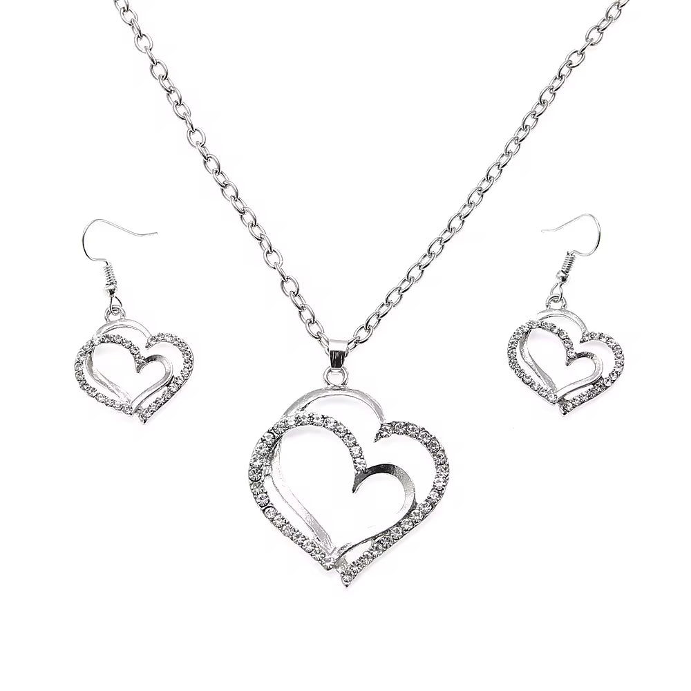 Exquisite 3-Piece Heart Shaped Jewelry Set with Rhinestone Earrings, Pendant & Necklace for Women